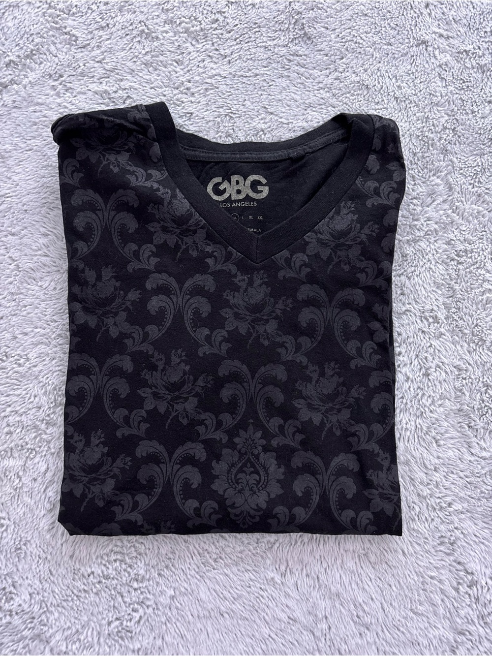 GBG Los Angeles Black Tonal Damask V-Neck Shirt
